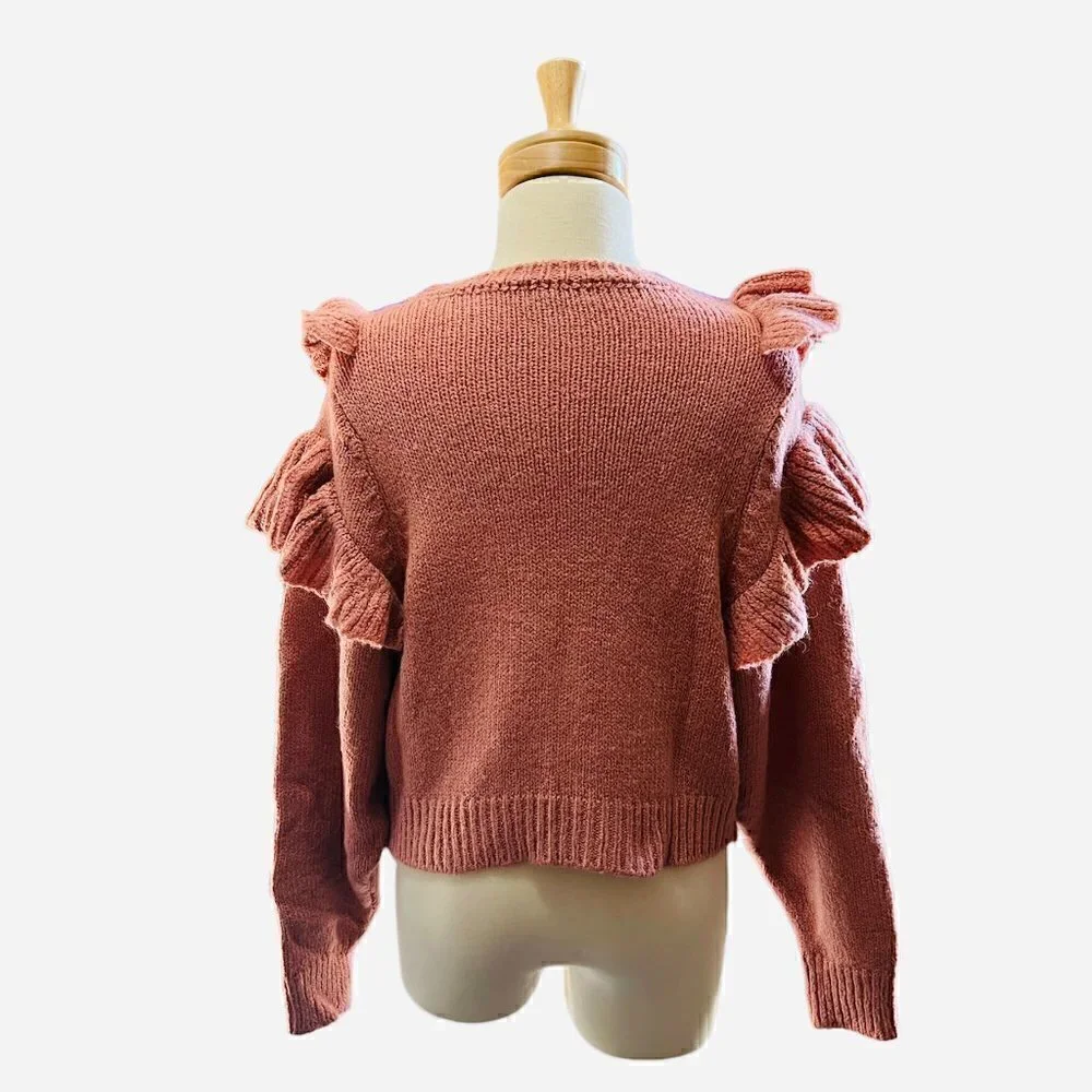 Pink Ruffle Crop Knit Sweater Women’s Size XL Cottagecore - Picture 3 of 12